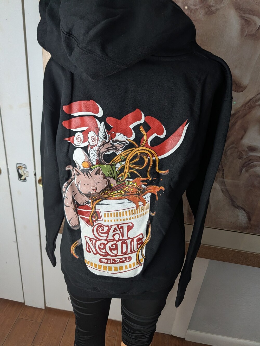 Cats of Kyoto Black Ramen Graphic Men's Hoodie Size M